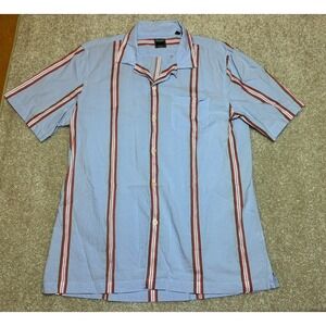 Todd Snyder Men's Camp Collar Short Sleeve Button-Up Striped Shirt Size L Blue
